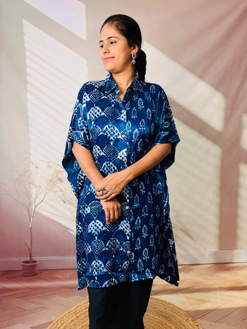 Ela Indigo Dabu Modal Silk Kaftaan