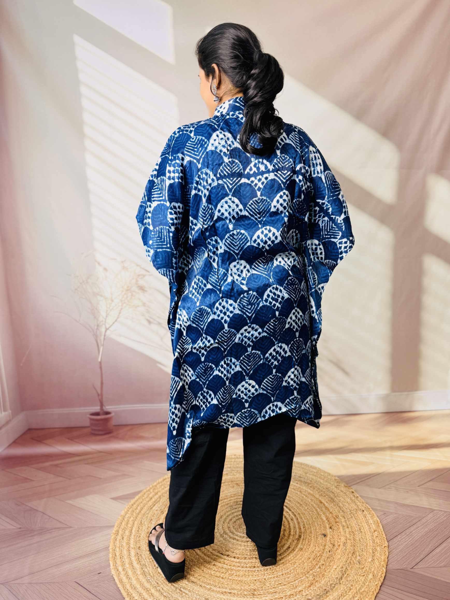 Ela Indigo Dabu Modal Silk Kaftaan