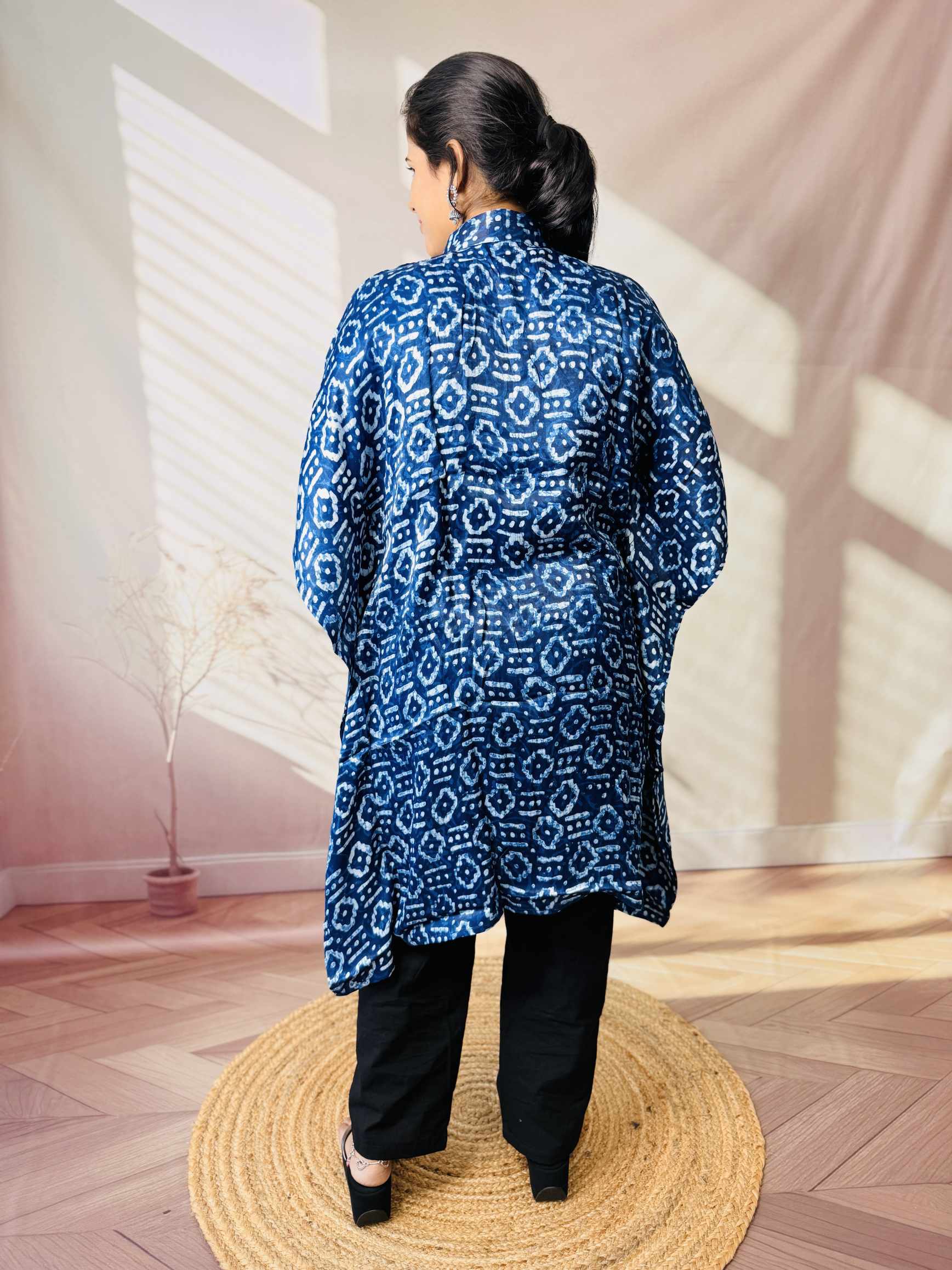 Ela Indigo Dabu Modal Silk Kaftaan