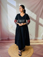 Kasis Ajarakh Plain Mirror Long Kurti/One Piece