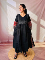 Kasis Ajarakh Plain Mirror Long Kurti/One Piece