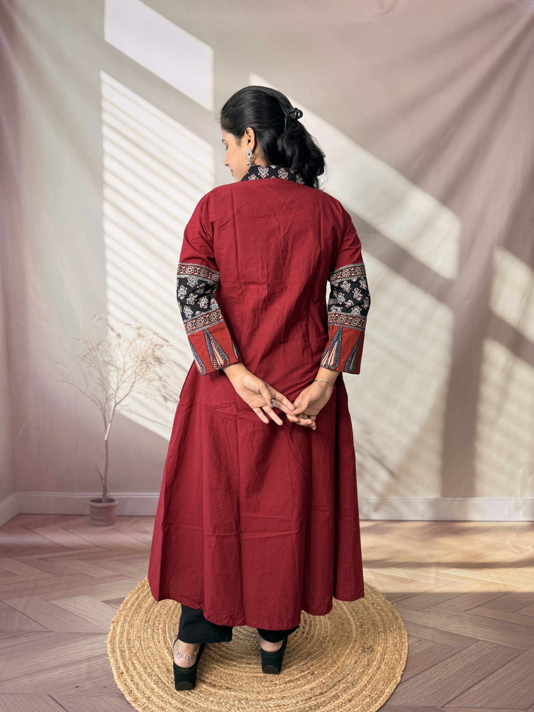 Riya Ajarakh Plain Mirror & Collar Cotton  Long Kurti/One Piece