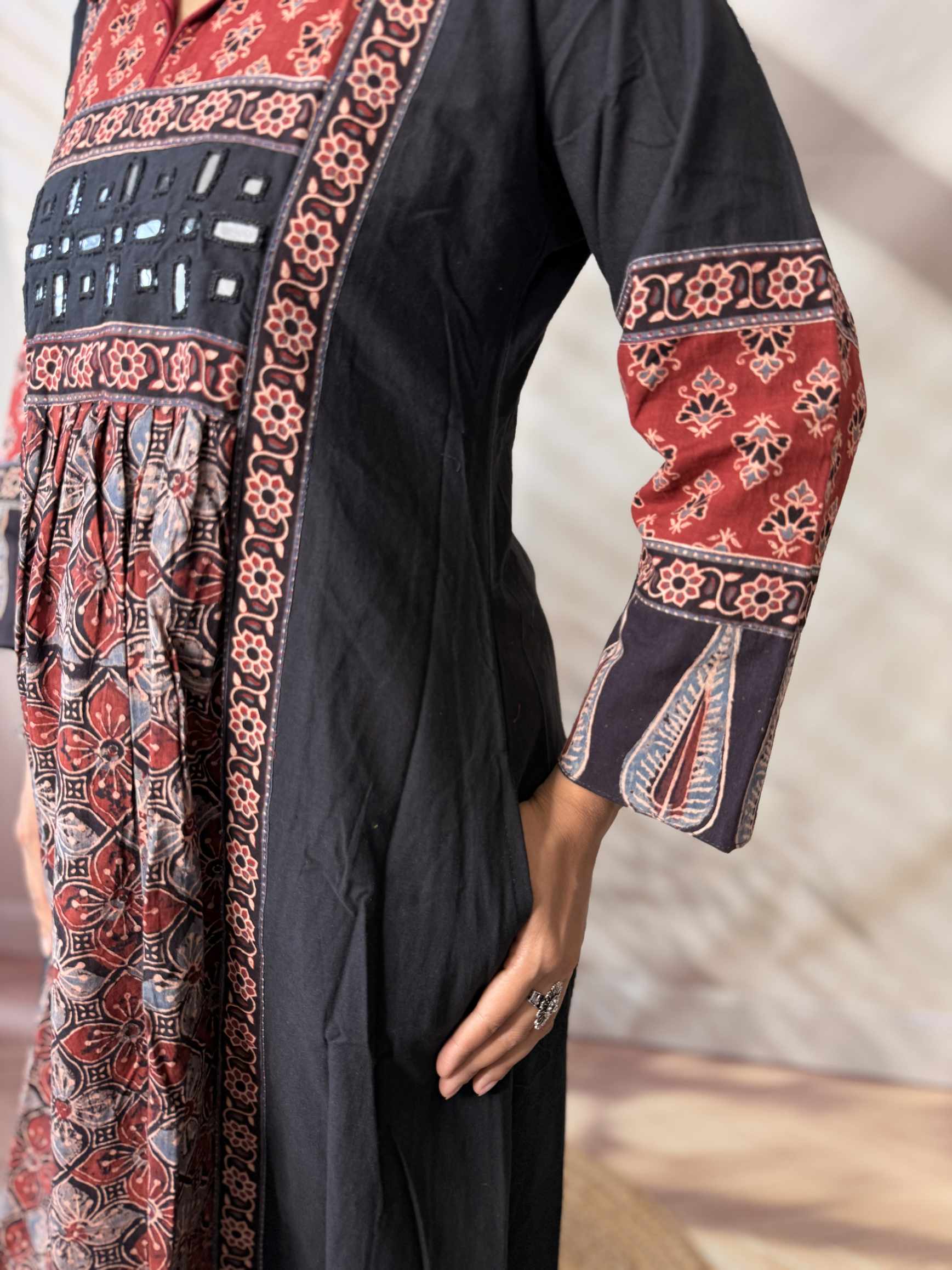 Riya Ajarakh Plain Mirror & Collar Cotton  Long Kurti/One Piece