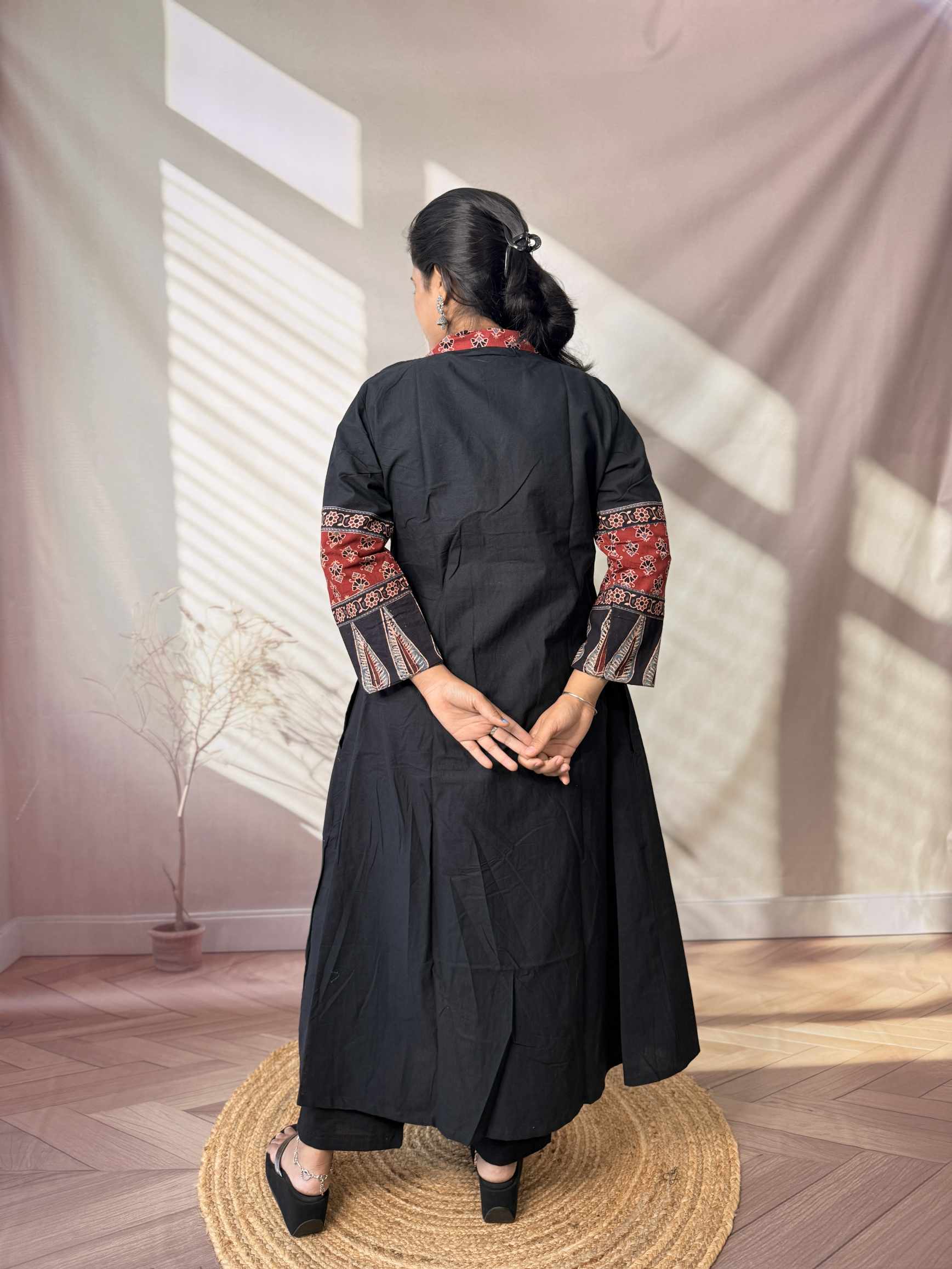 Riya Ajarakh Plain Mirror & Collar Cotton  Long Kurti/One Piece