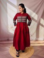 Reeva Ajarakh Plain Kutch Mirror Cotton Long Kurti/One Piece