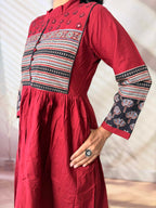 Reeva Ajarakh Plain Kutch Mirror Cotton Long Kurti/One Piece