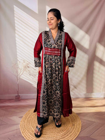 Ira Ajarakh Modal Silk Flap & Mirror Long  Kurti/One Piece