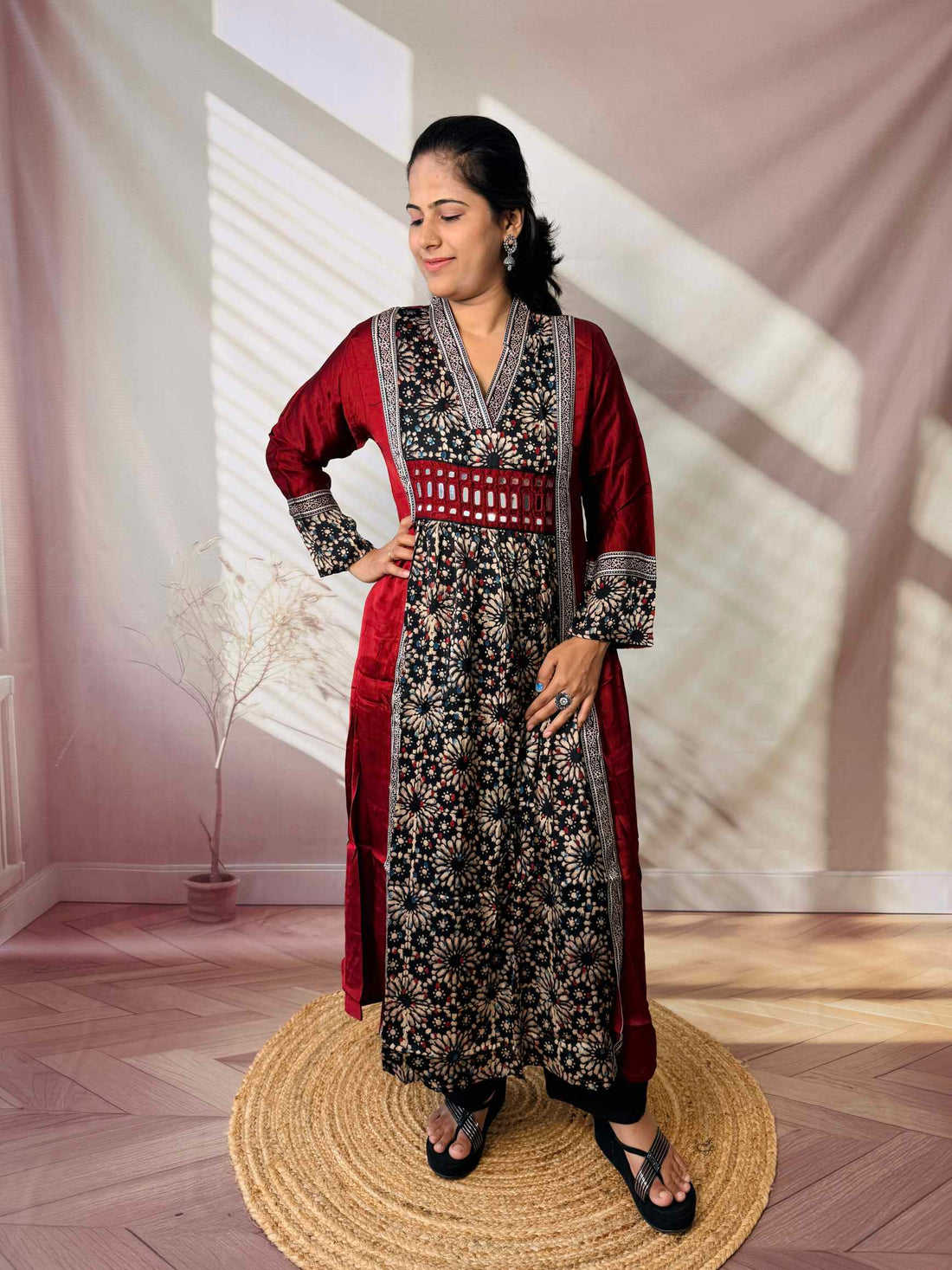Ira Ajarakh Modal Silk Flap & Mirror Long  Kurti/One Piece