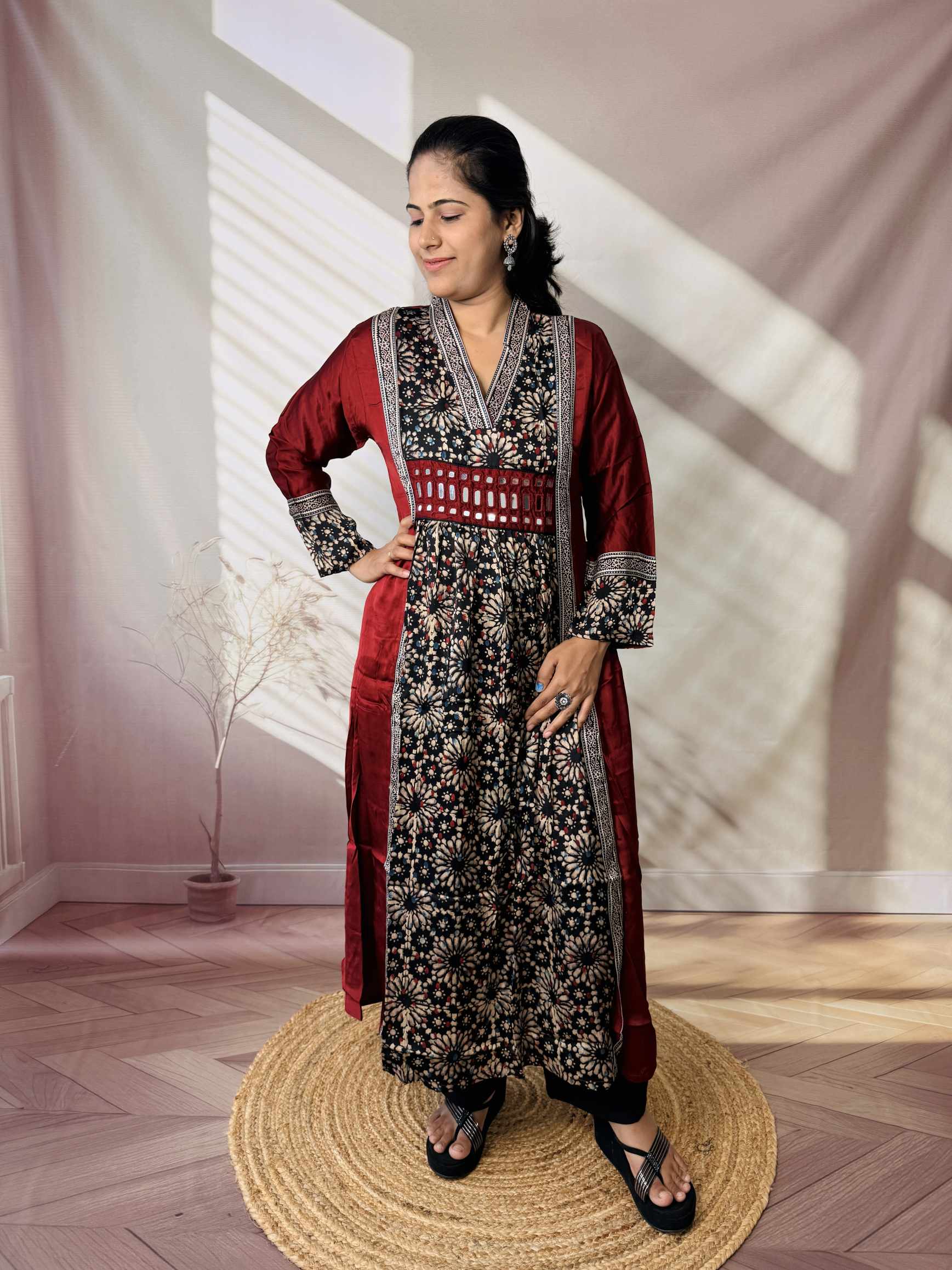Ira Ajarakh Modal Silk Flap & Mirror Long  Kurti/One Piece