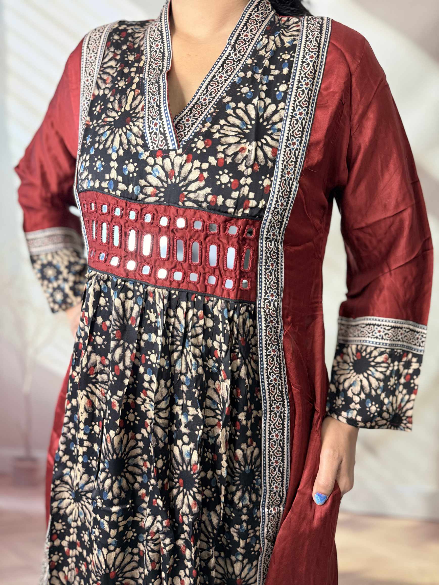 Ira Ajarakh Modal Silk Flap & Mirror Long  Kurti/One Piece