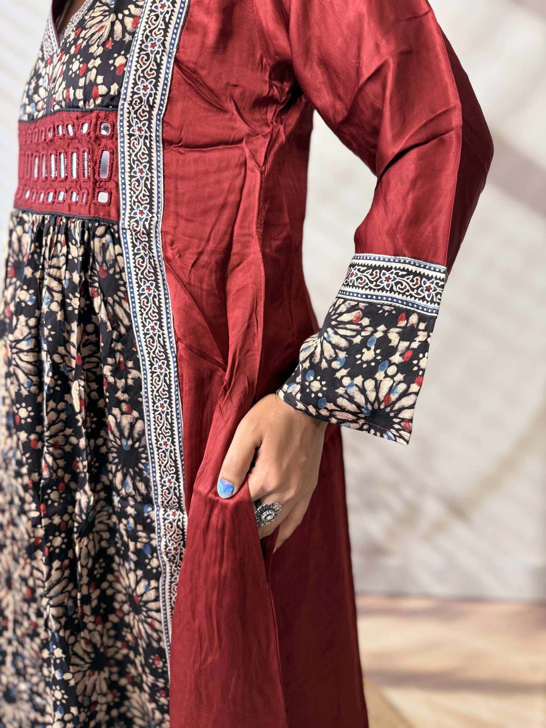 Ira Ajarakh Modal Silk Flap & Mirror Long  Kurti/One Piece
