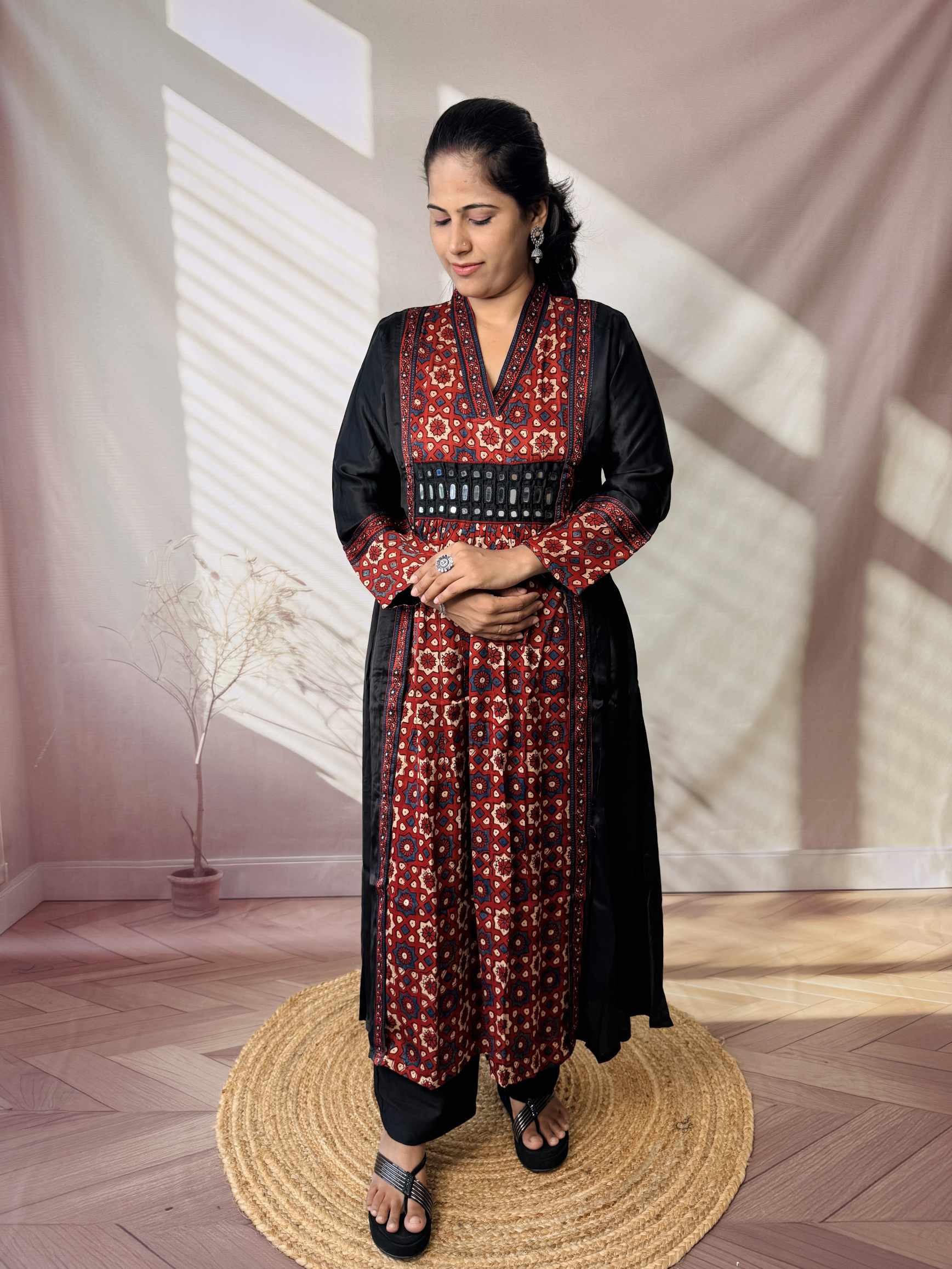 Ira Ajarakh Modal Silk Flap & Mirror Long  Kurti/One Piece