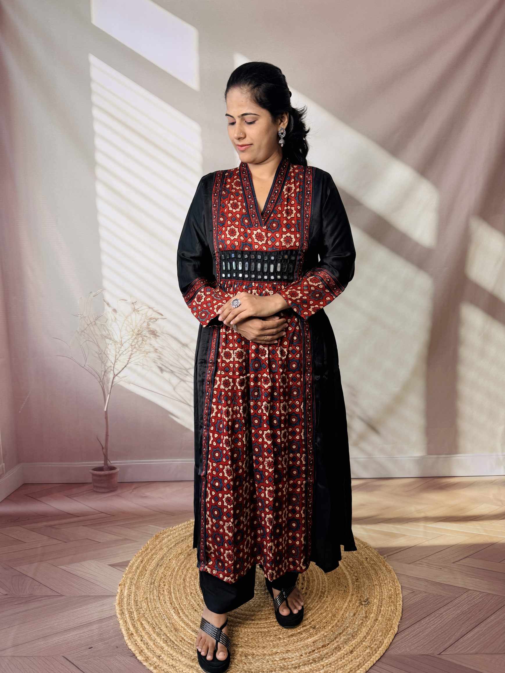 Ira Ajarakh Modal Silk Flap & Mirror Long  Kurti/One Piece