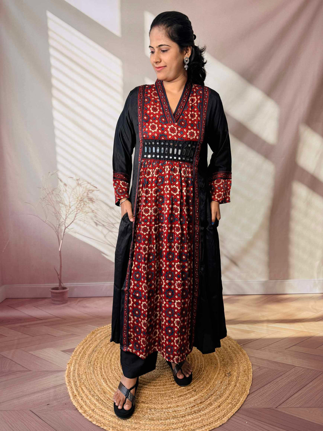 Ira Ajarakh Modal Silk Flap & Mirror Long  Kurti/One Piece