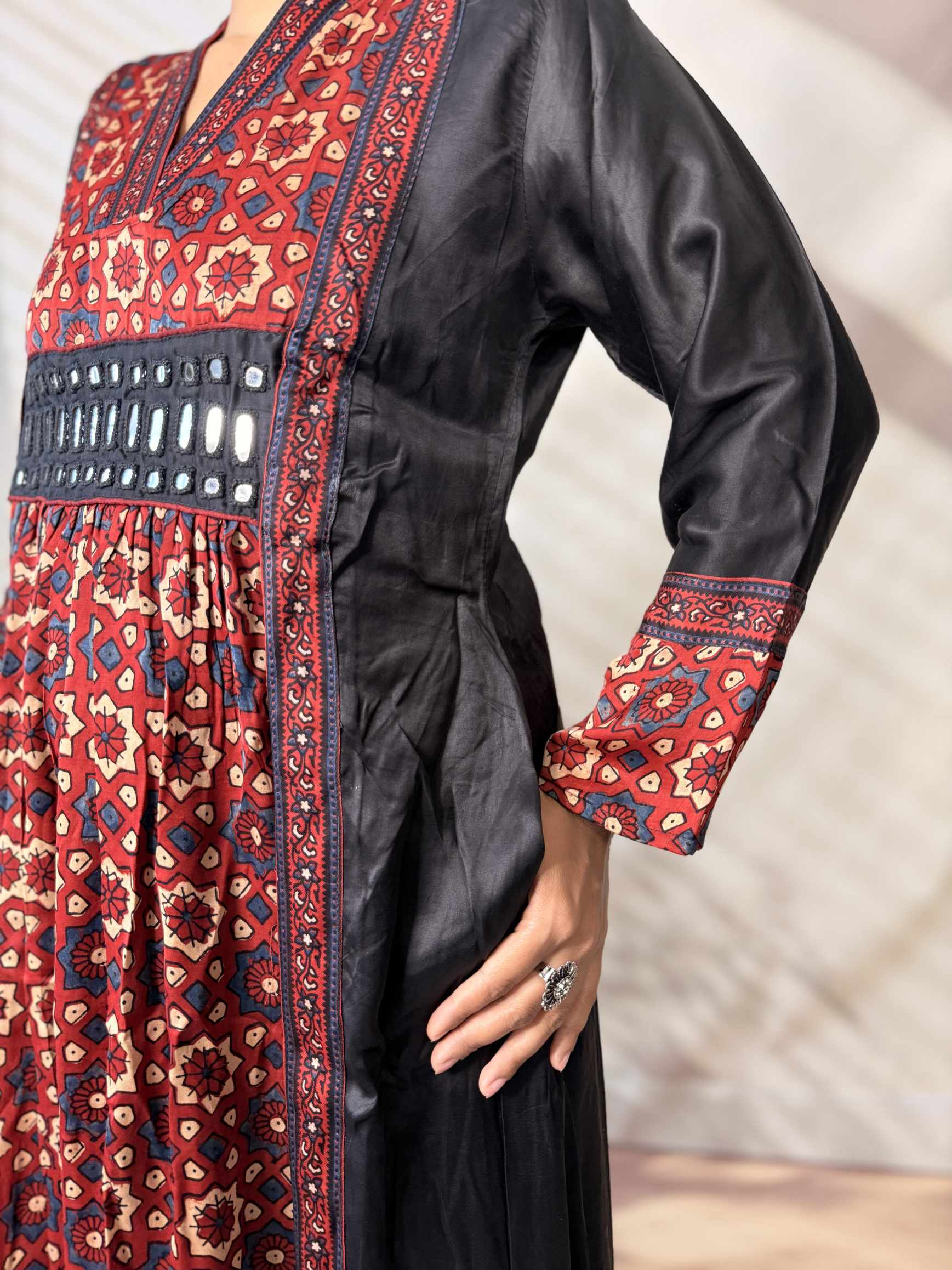 Ira Ajarakh Modal Silk Flap & Mirror Long  Kurti/One Piece
