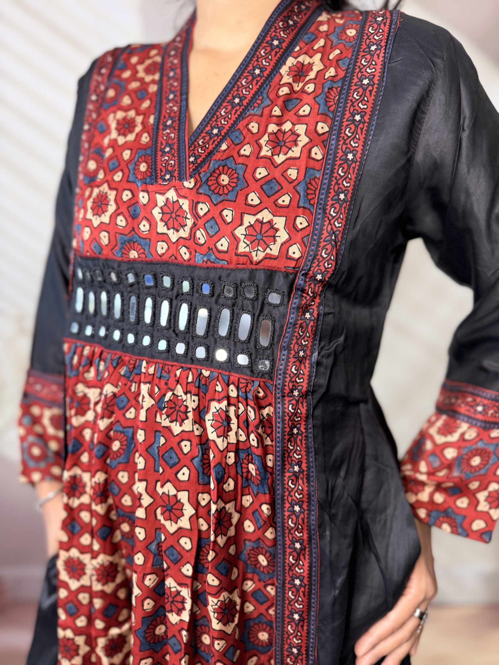 Ira Ajarakh Modal Silk Flap & Mirror Long  Kurti/One Piece