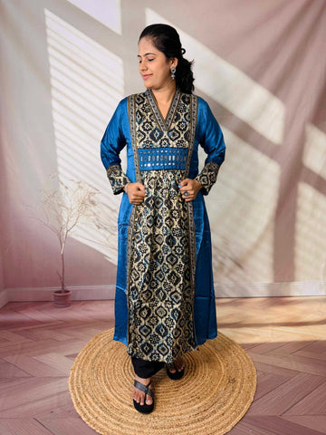 Ira Ajarakh Modal Silk Flap & Mirror Long  Kurti/One Piece