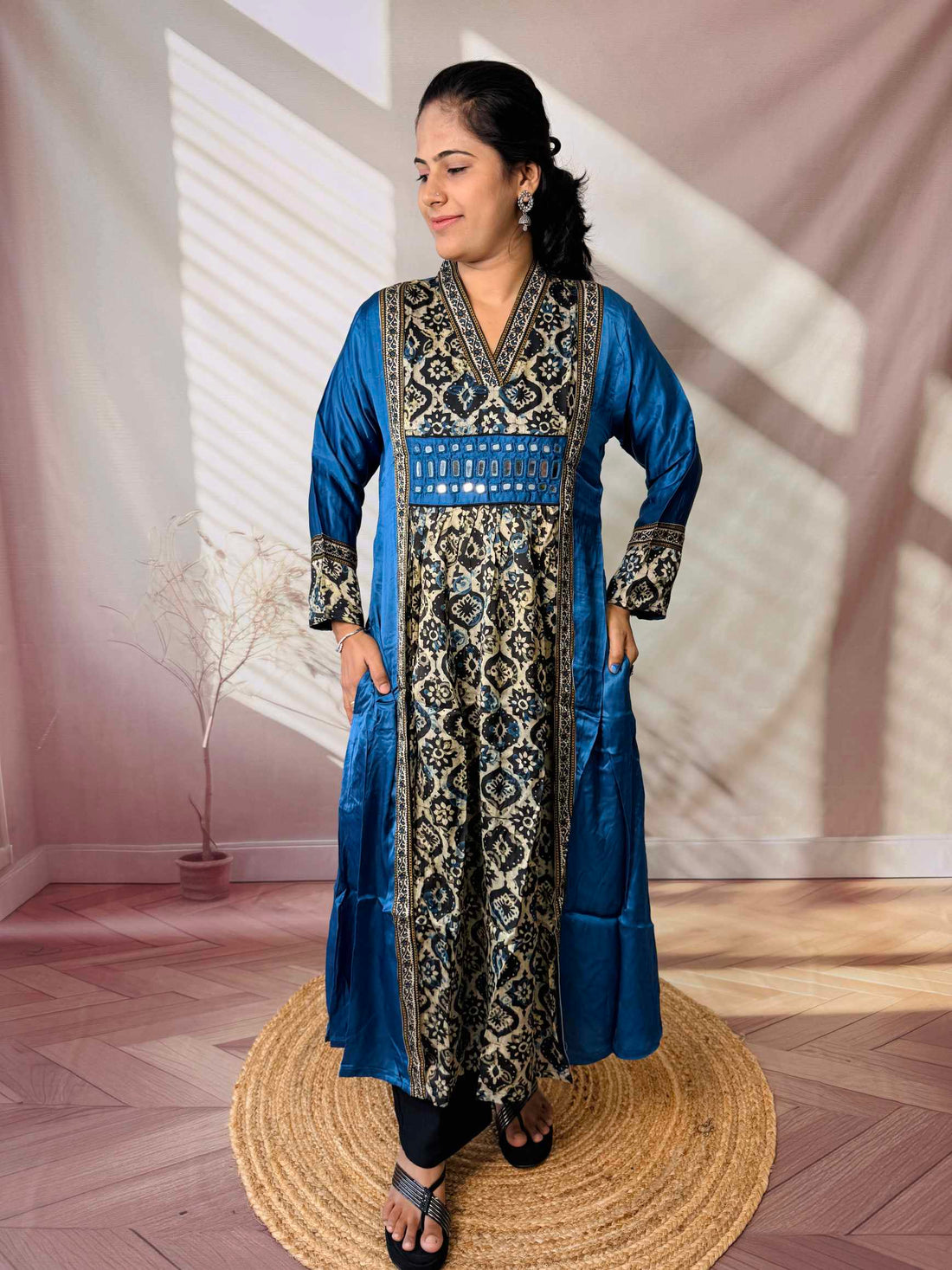 Ira Ajarakh Modal Silk Flap & Mirror Long  Kurti/One Piece