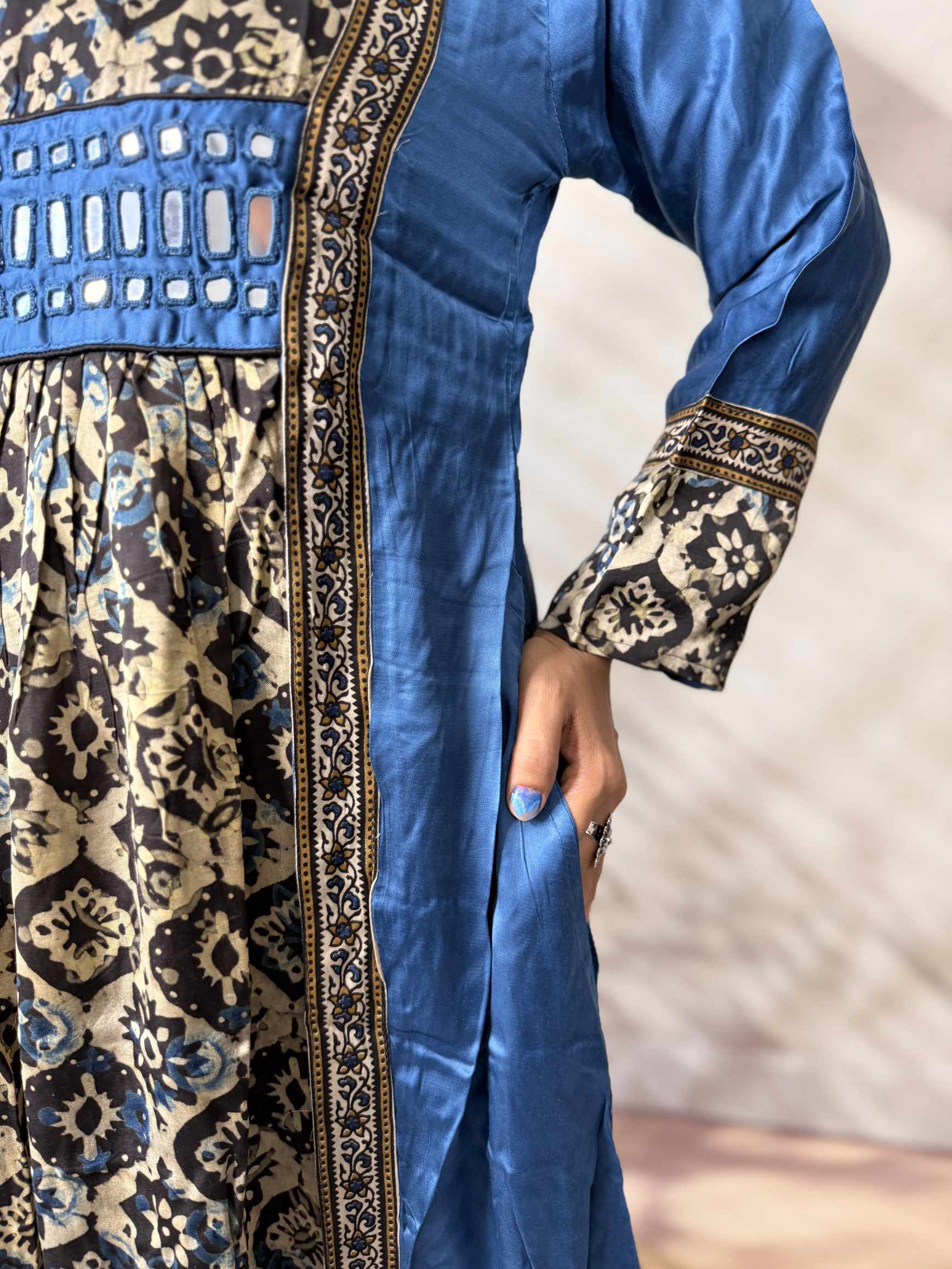 Ira Ajarakh Modal Silk Flap & Mirror Long  Kurti/One Piece