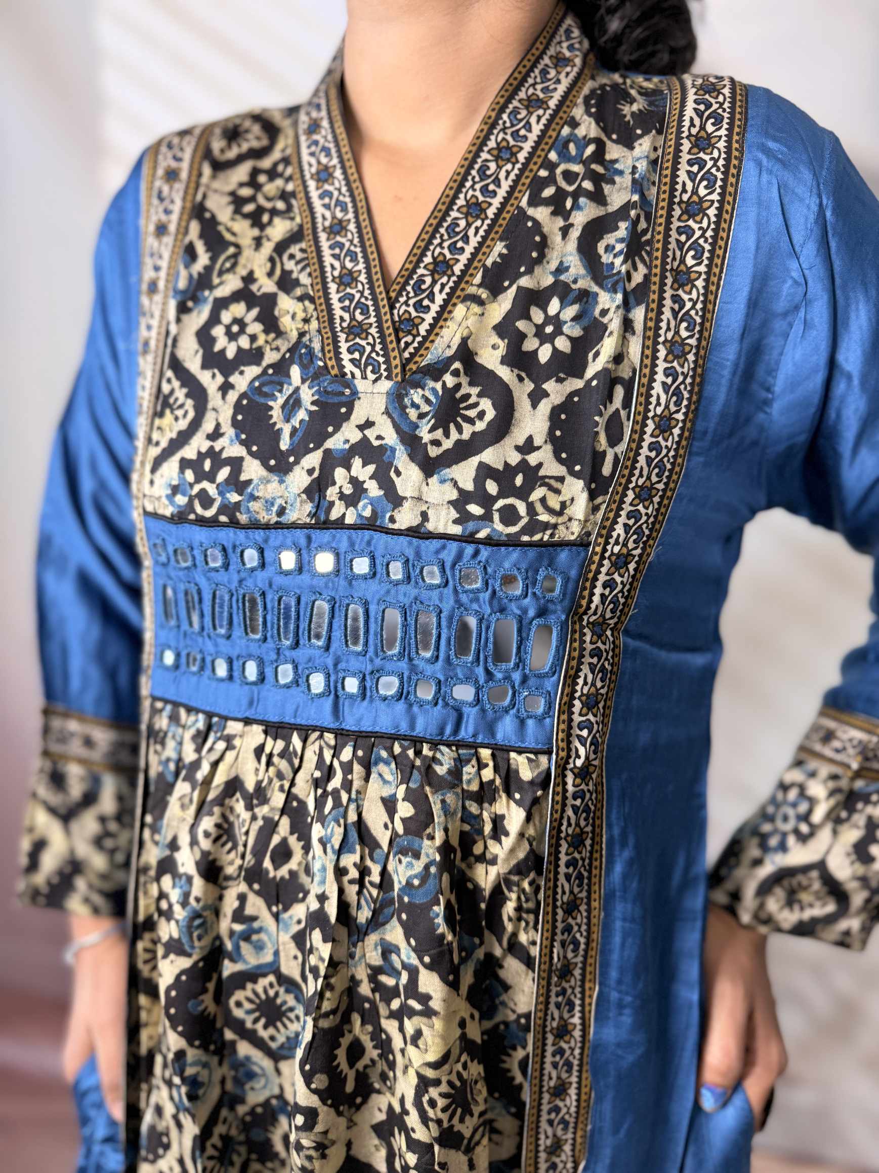 Ira Ajarakh Modal Silk Flap & Mirror Long  Kurti/One Piece