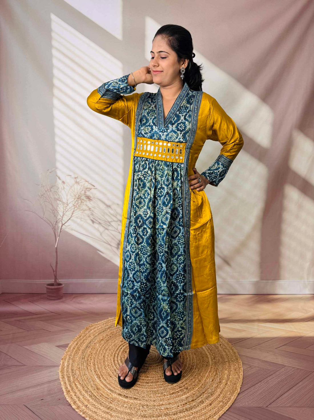 Ira Ajarakh Modal Silk Flap & Mirror Long  Kurti/One Piece