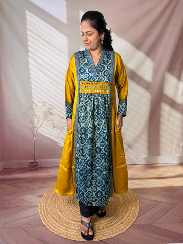 Ira Ajarakh Modal Silk Flap & Mirror Long  Kurti/One Piece