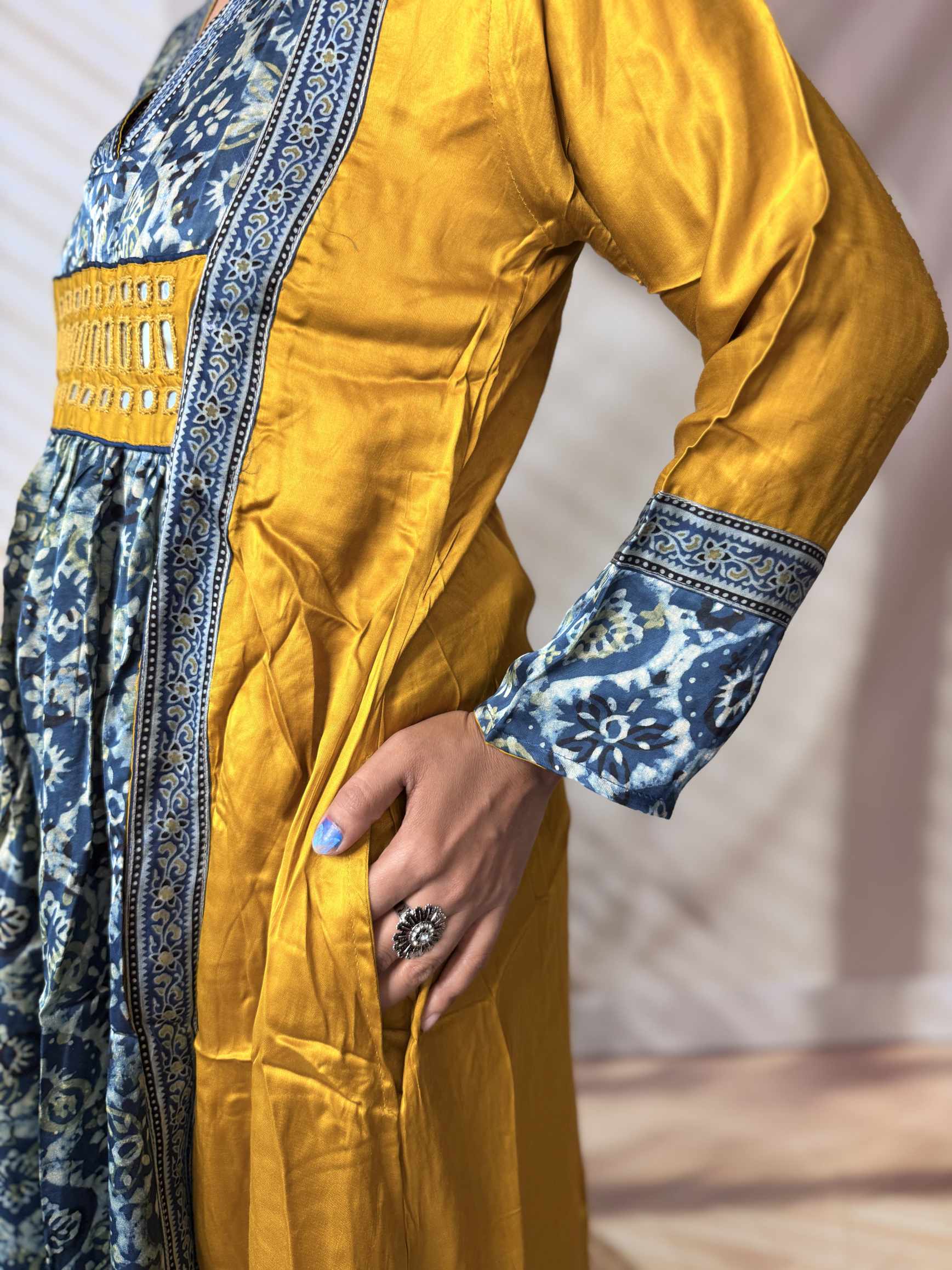 Ira Ajarakh Modal Silk Flap & Mirror Long  Kurti/One Piece