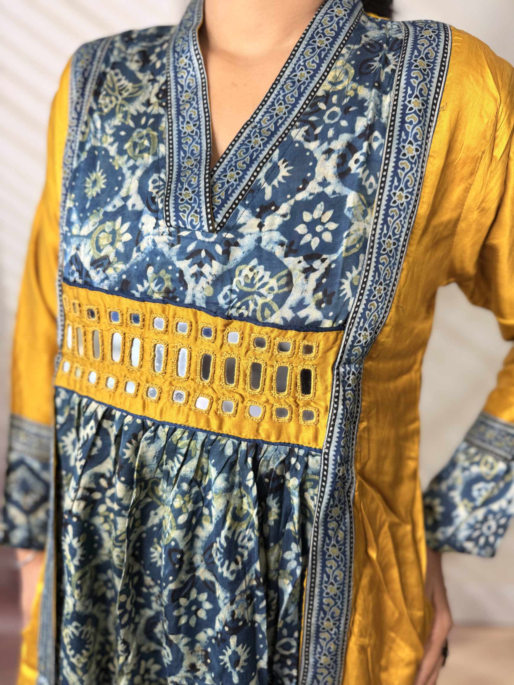 Ira Ajarakh Modal Silk Flap & Mirror Long  Kurti/One Piece