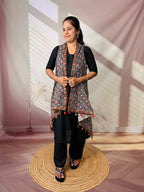 Ajarakh Soft Cotton Tassel Shrug