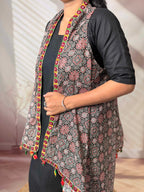 Ajarakh Soft Cotton Tassel Shrug