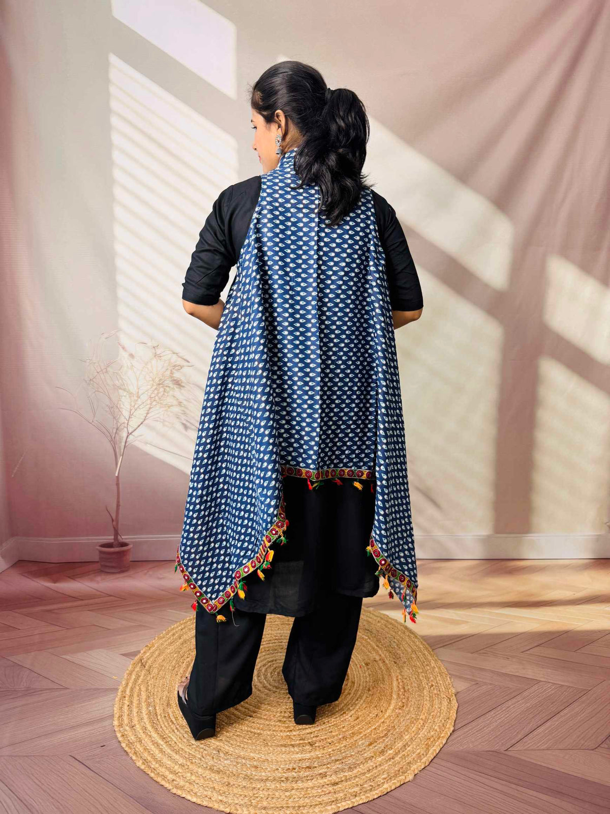 Ajarakh Soft Cotton Tassel Shrug
