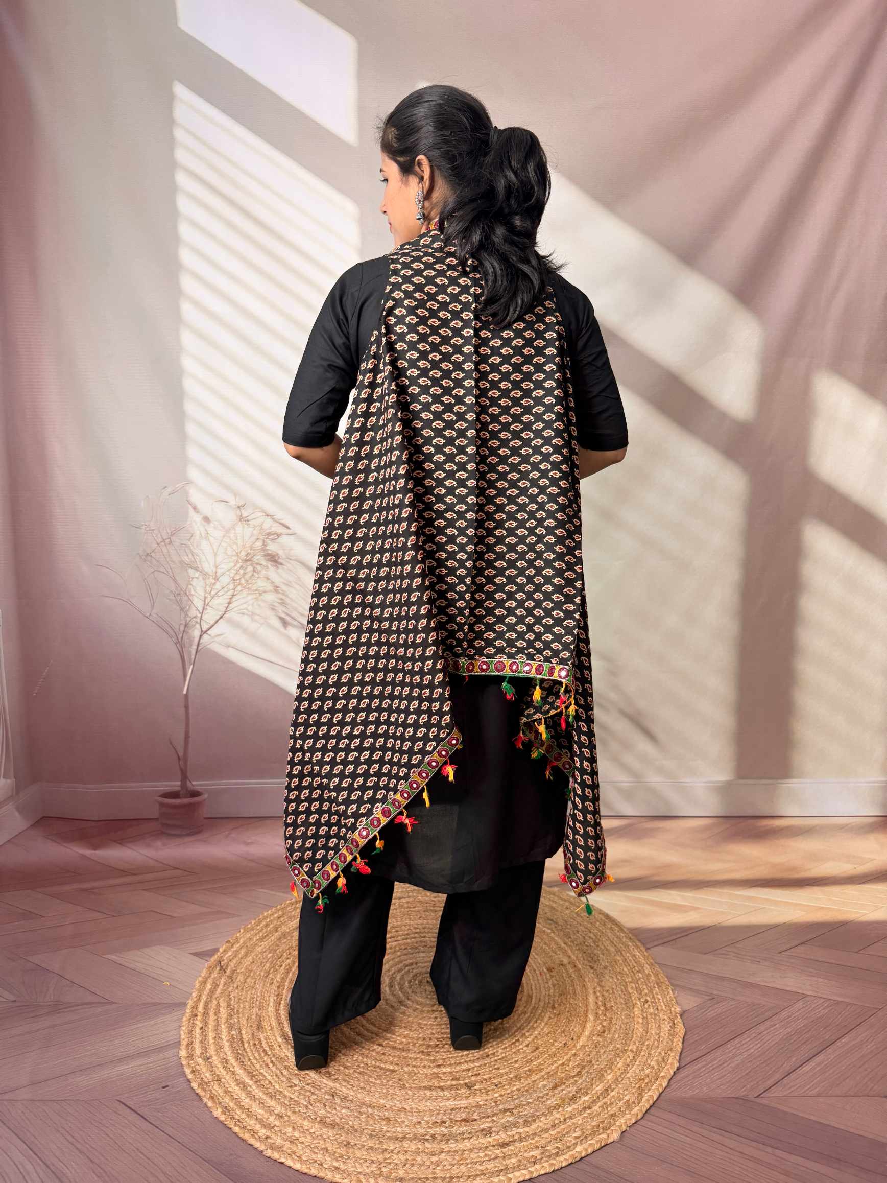 Ajarakh Soft Cotton Tassel Shrug