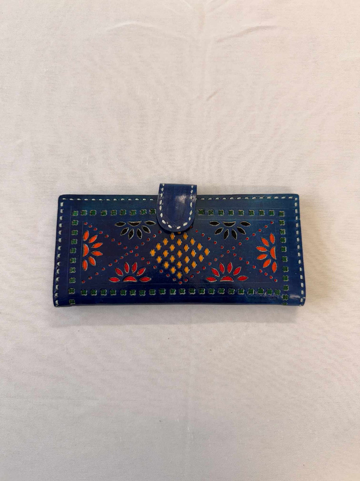 Blue Punching Flap Leather Wallet