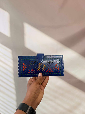 Blue Punching Flap Leather Wallet