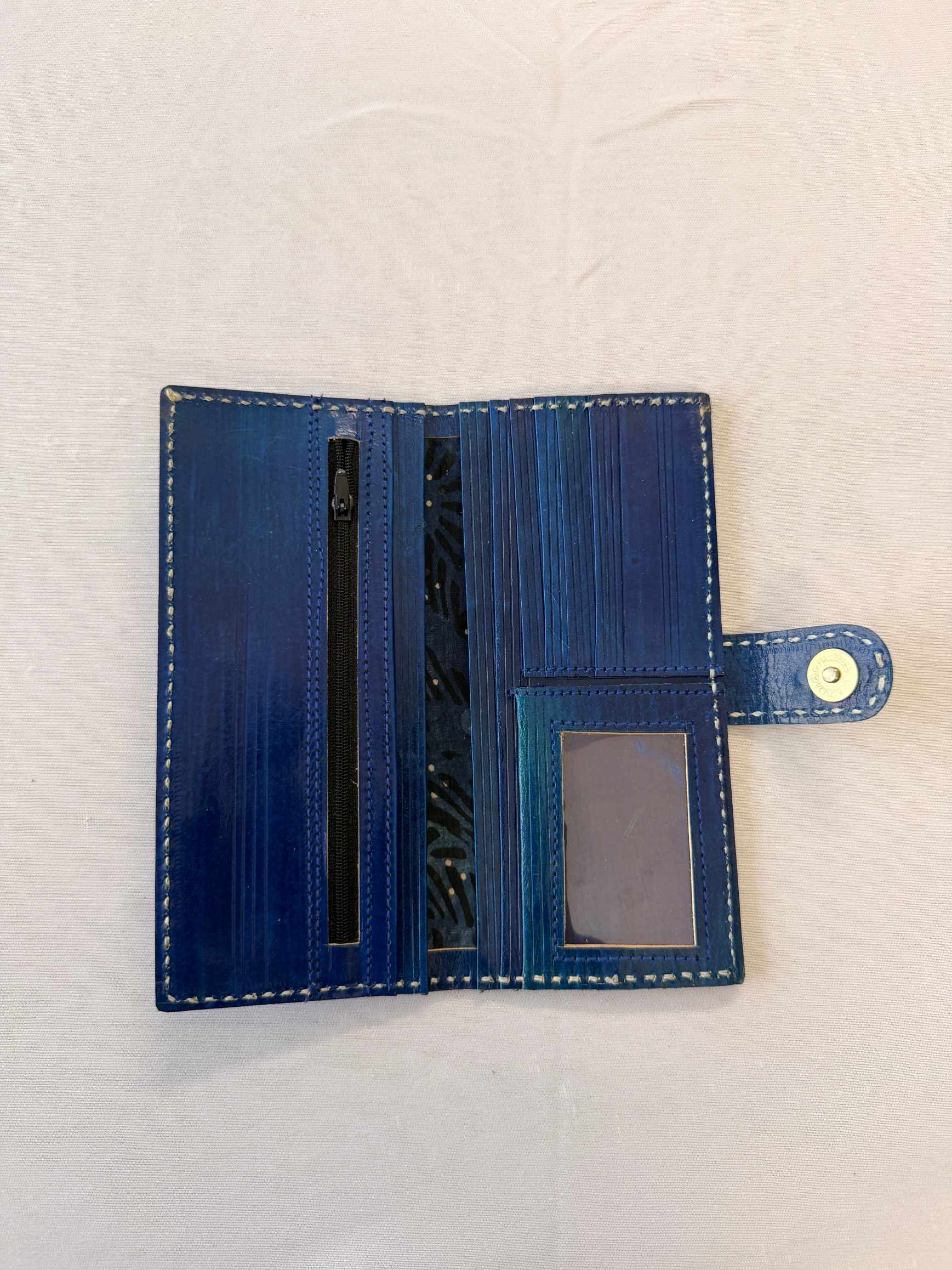 Blue Punching Flap Leather Wallet