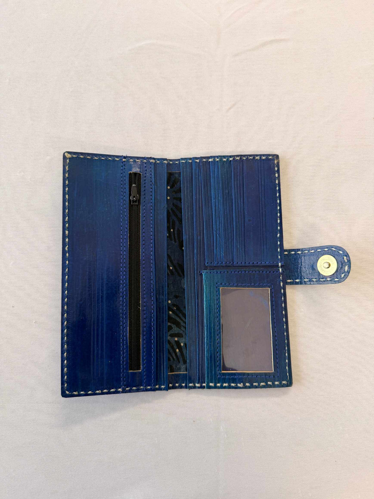 Blue Punching Flap Leather Wallet