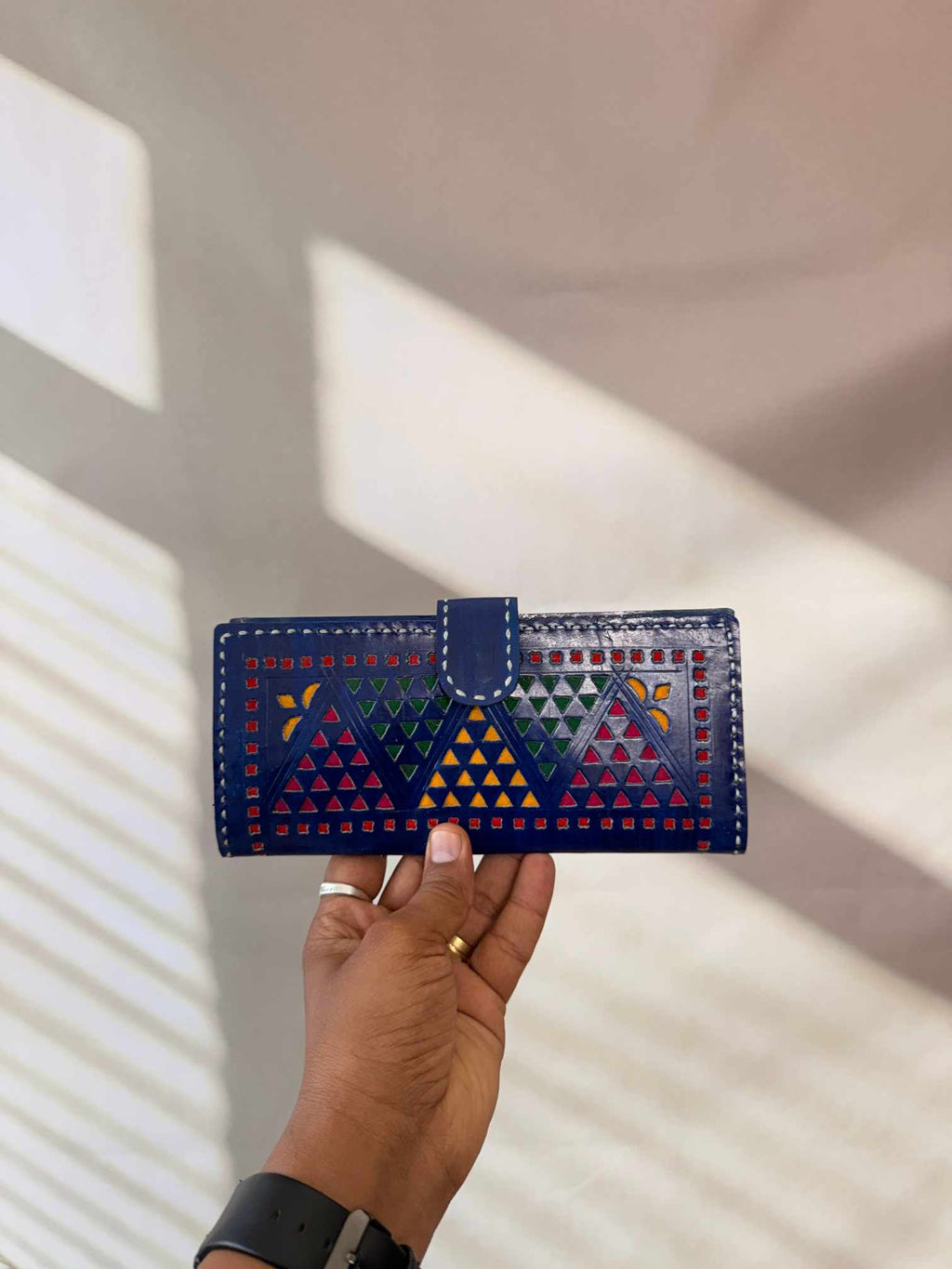 Blue Punching Flap Leather Wallet