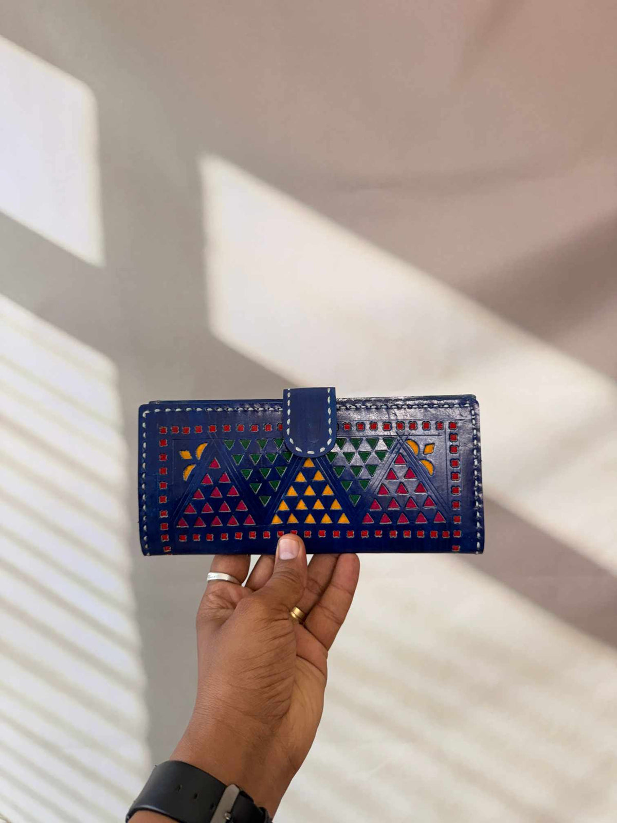 Blue Punching Flap Leather Wallet