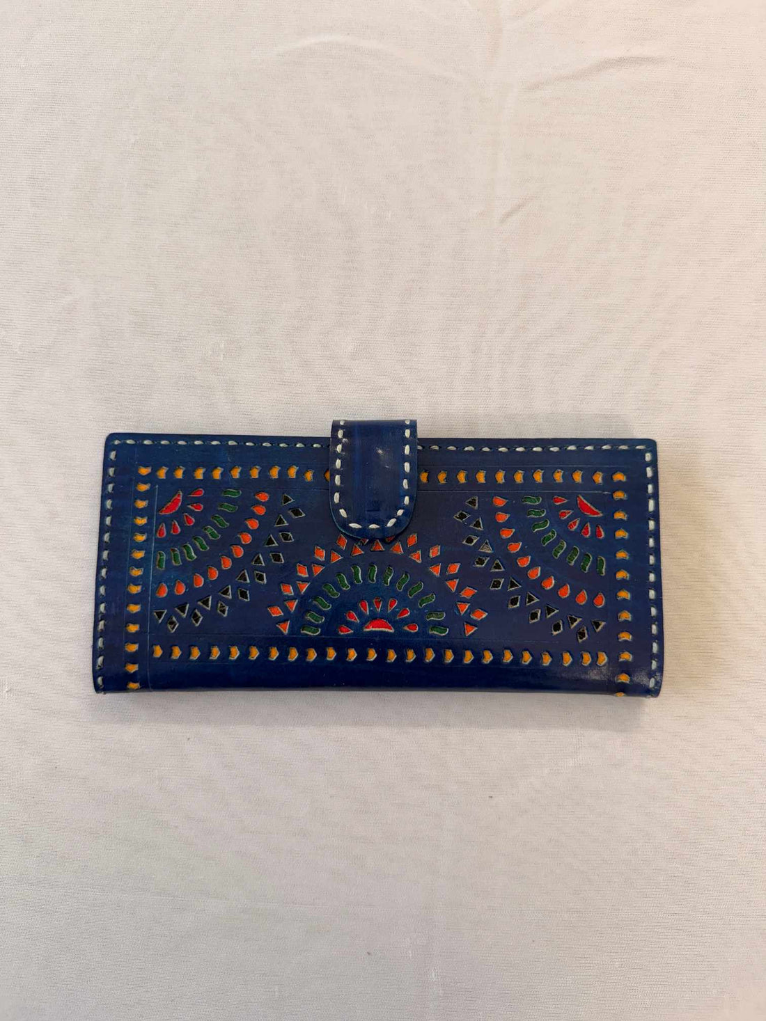 Blue Punching Flap Leather Wallet