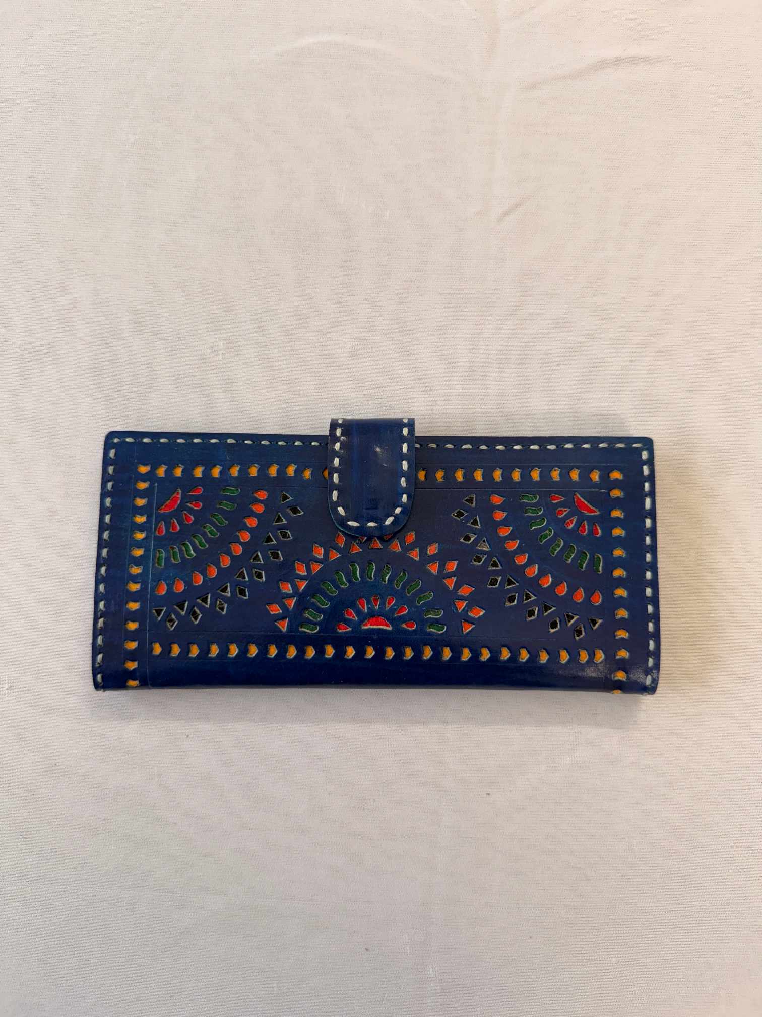 Blue Punching Flap Leather Wallet