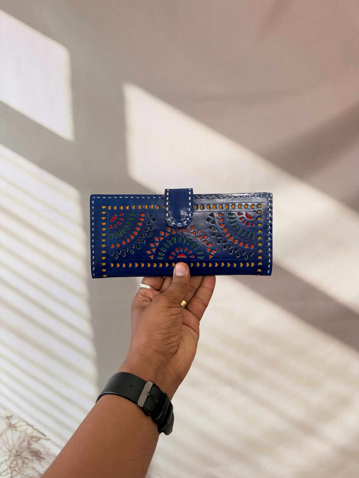 Blue Punching Flap Leather Wallet