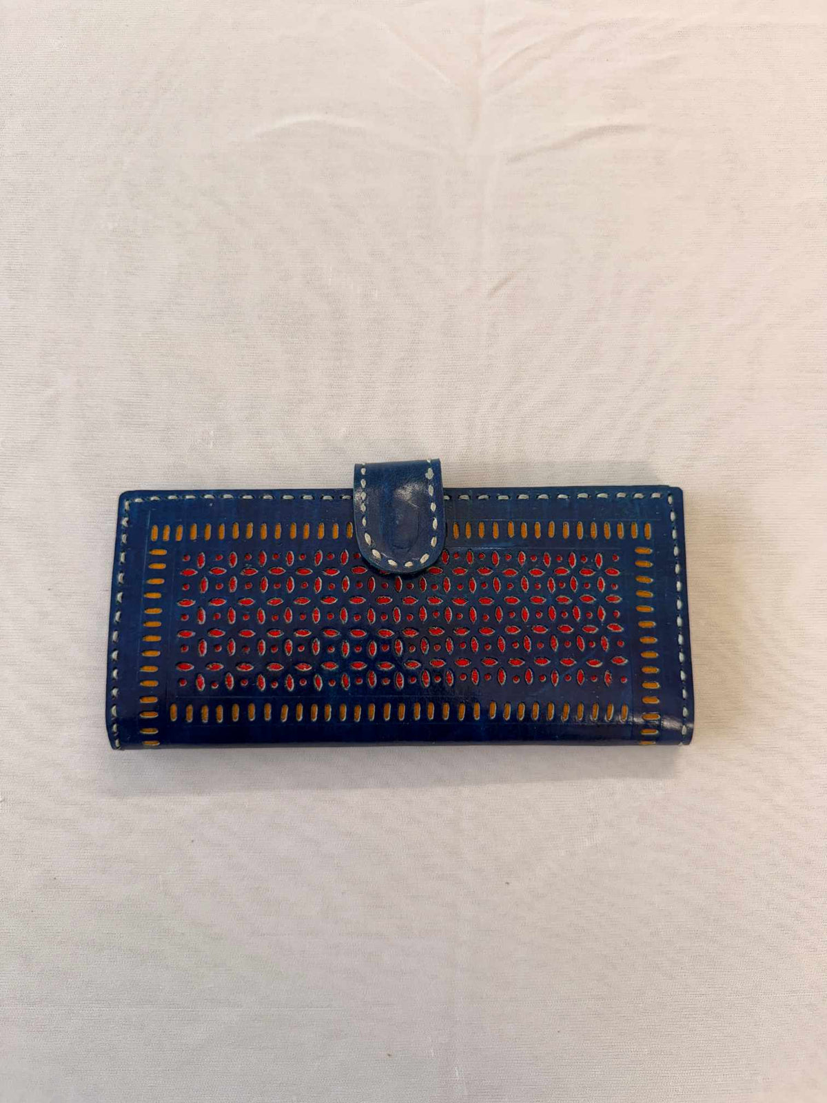 Blue Punching Flap Leather Wallet