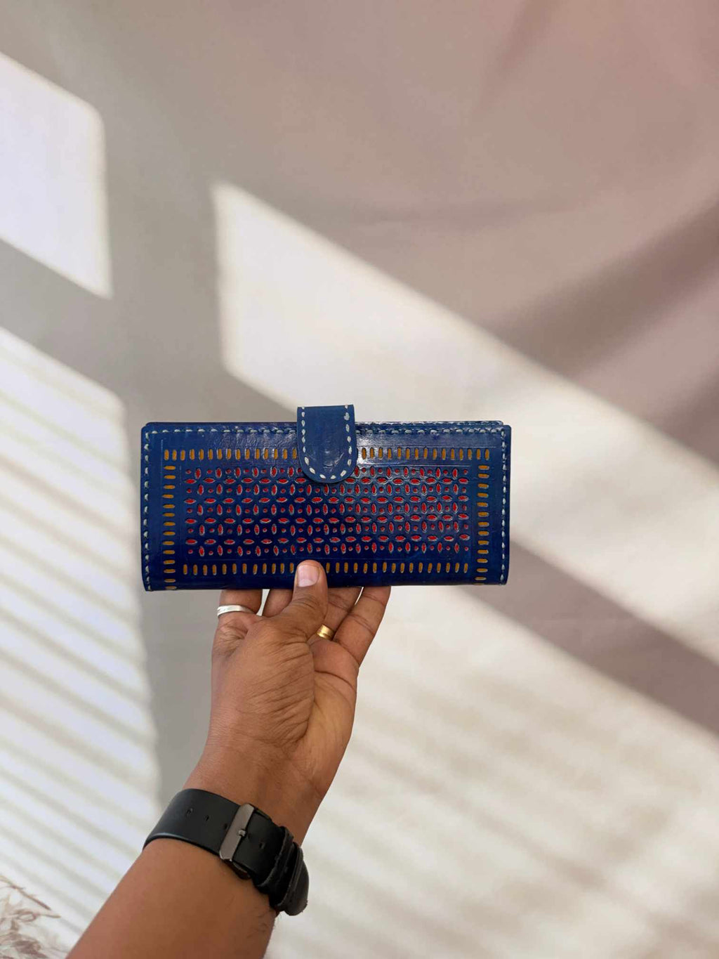 Blue Punching Flap Leather Wallet