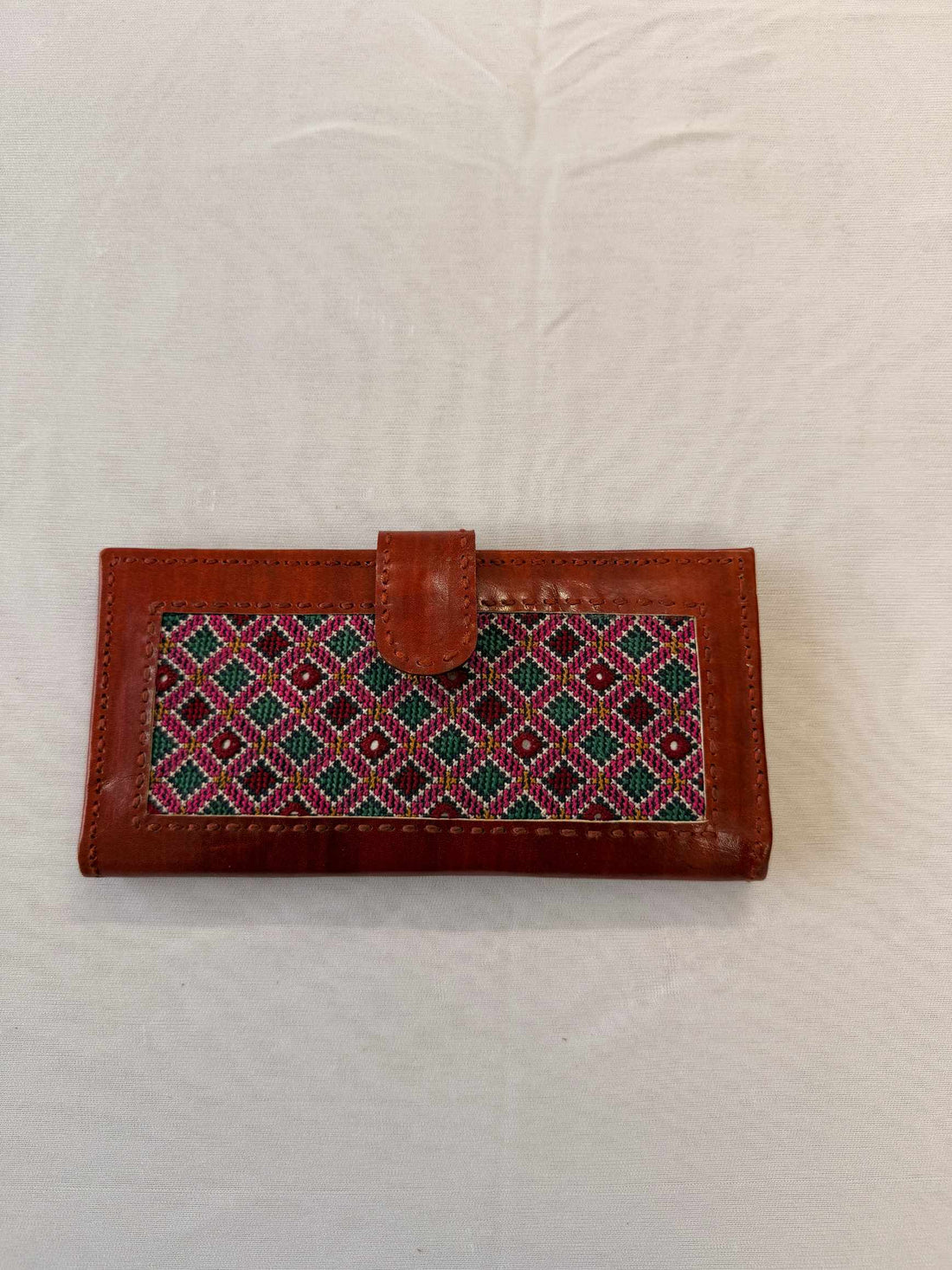 Brown Jat Embroidered Flap Leather Wallet