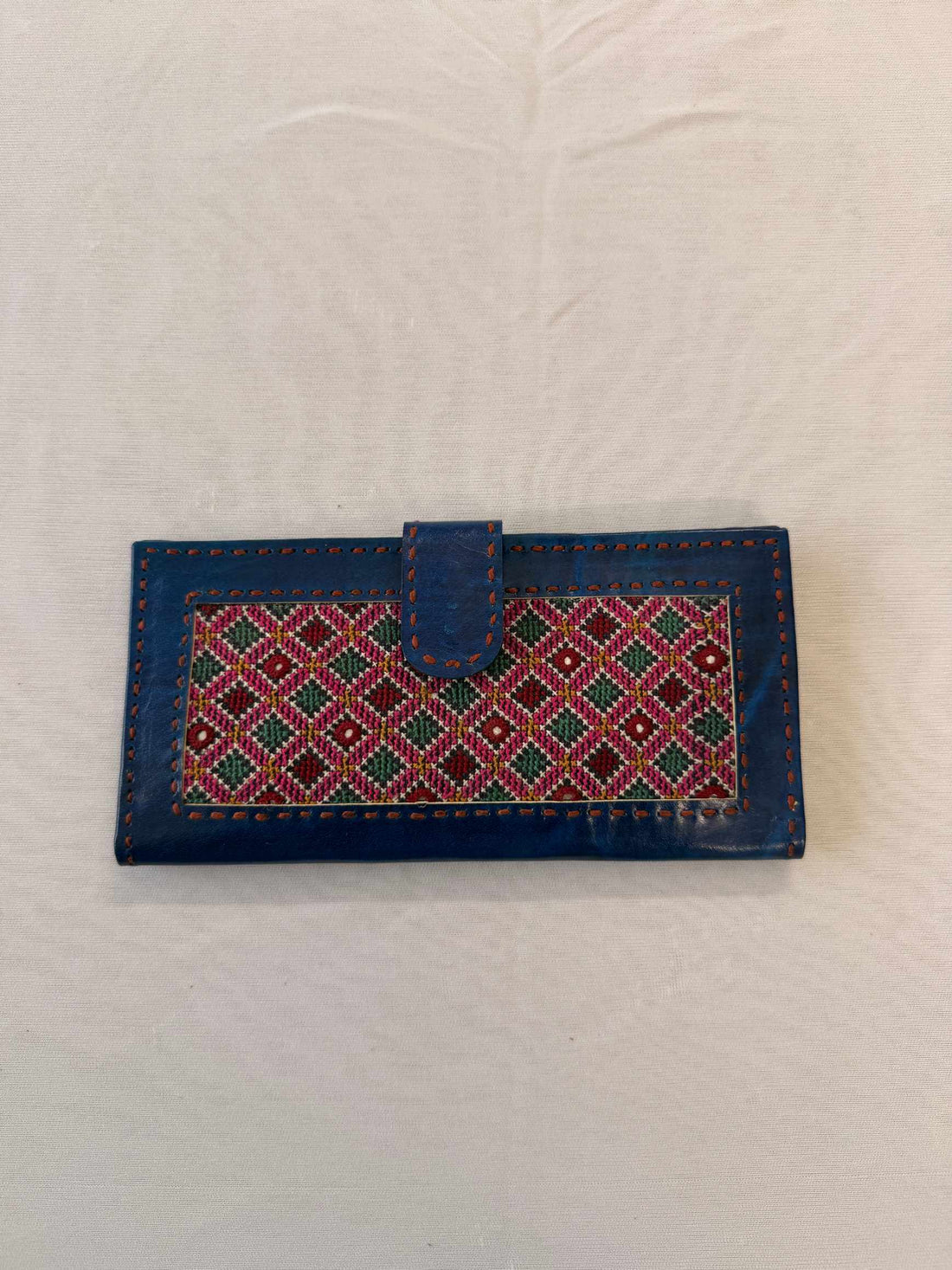 Blue Jat Embroidered Flap Leather Wallet