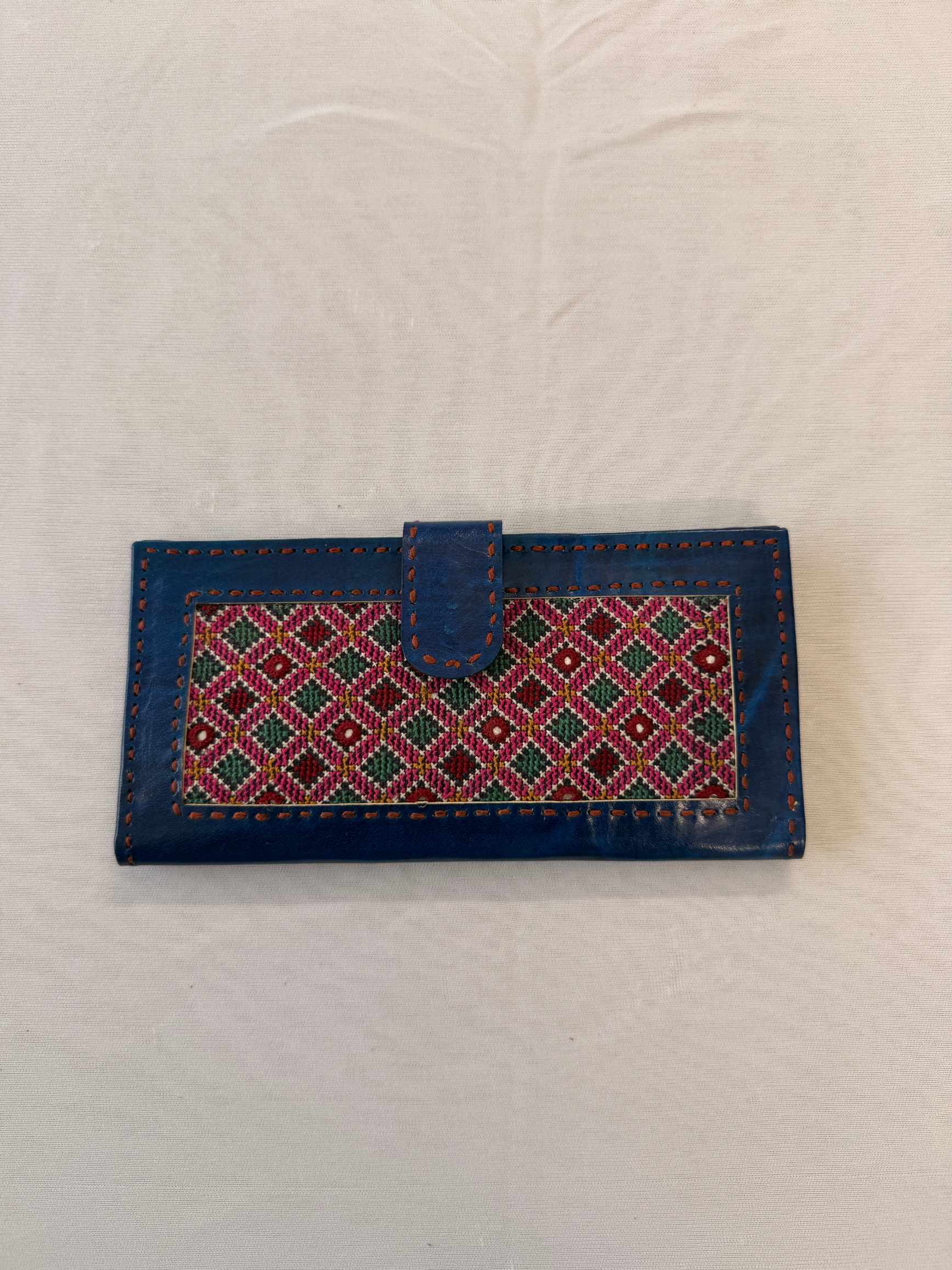 Blue Jat Embroidered Flap Leather Wallet