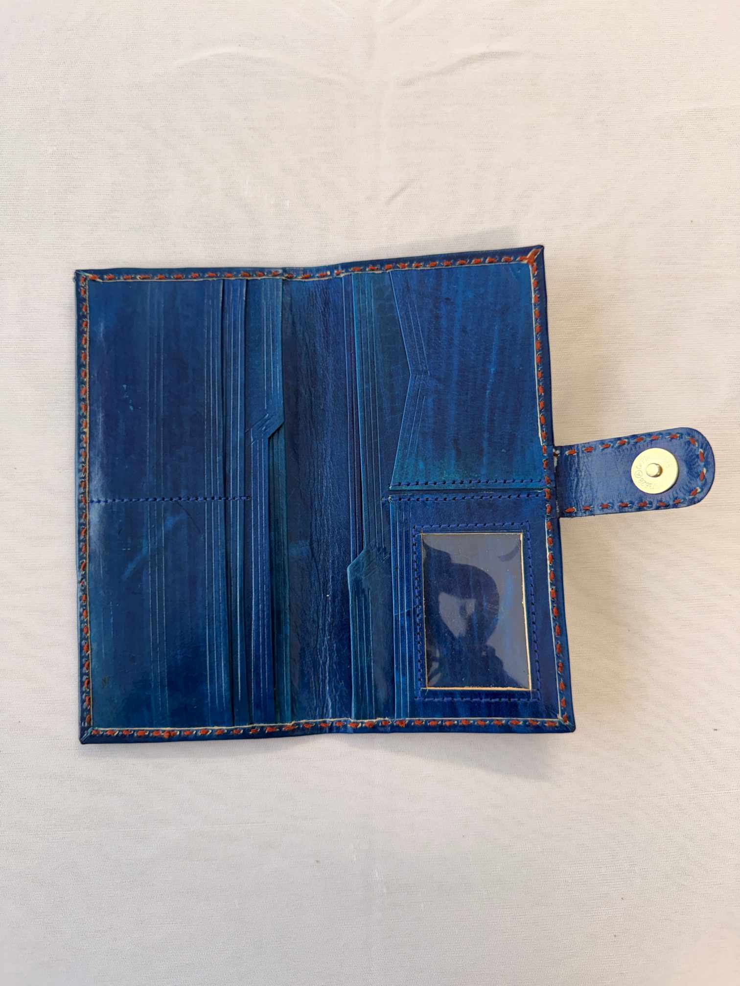 Blue Jat Embroidered Flap Leather Wallet