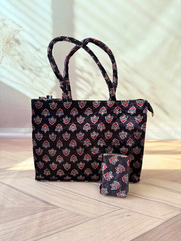 Welvet Ajarakh Tote Bag & Wallet Combo
