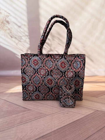 Welvet Ajarakh Tote Bag & Wallet Combo