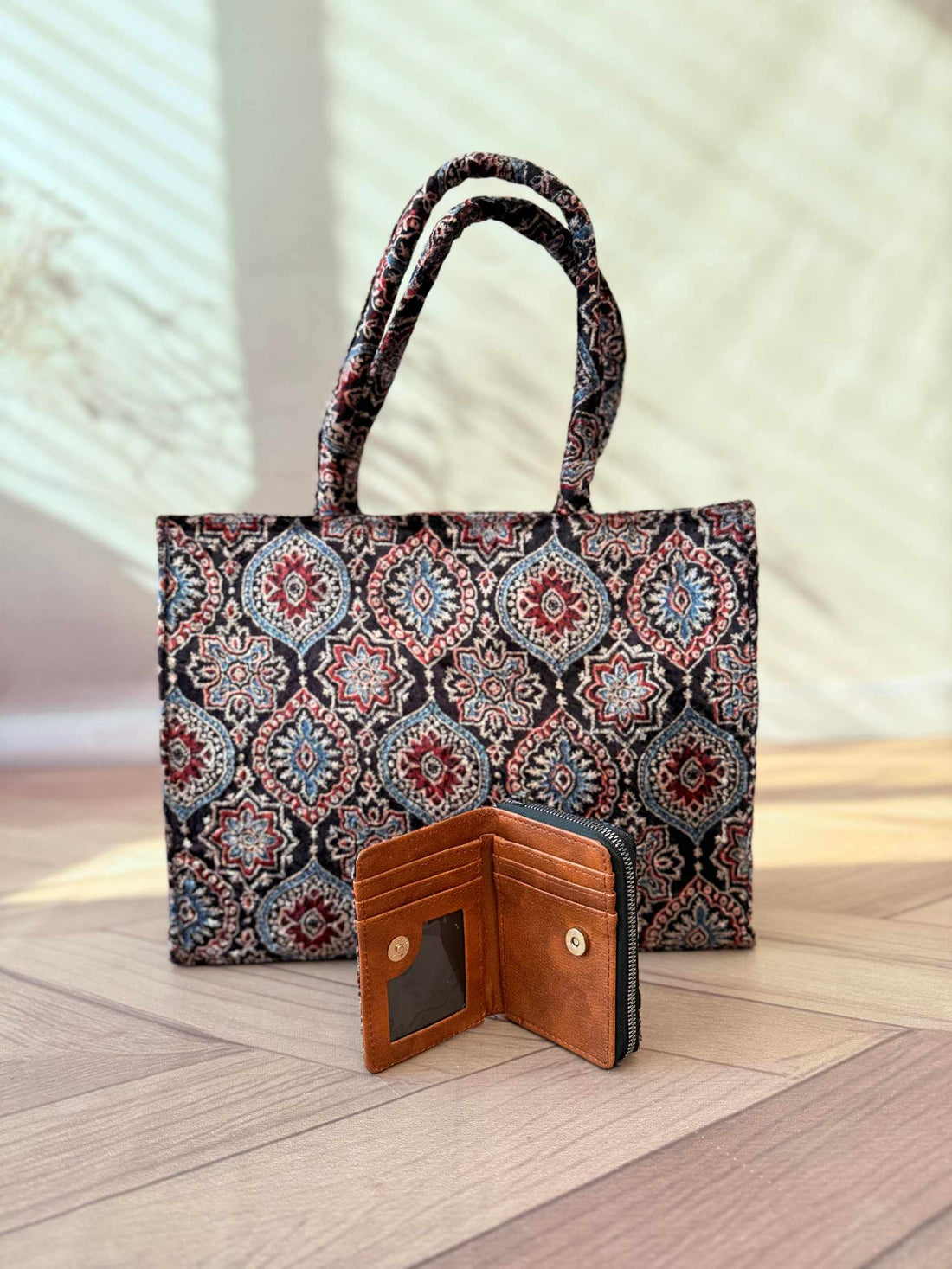 Welvet Ajarakh Tote Bag & Wallet Combo